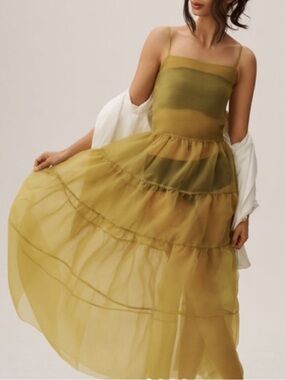 Anthropologie Olive Sheer Tiered Midi Dress
